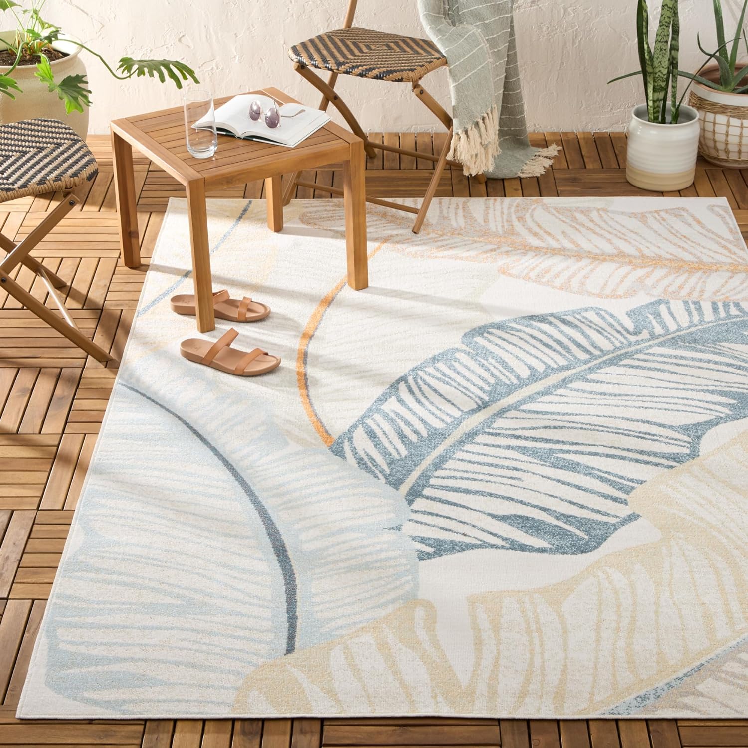 Tommy Bahama Cay Palm Fronds Indoor Outdoor Area Rug, Leaf Coastal Design, UV Fade Resistant, Ivory, 3'11"x5'2" image 2