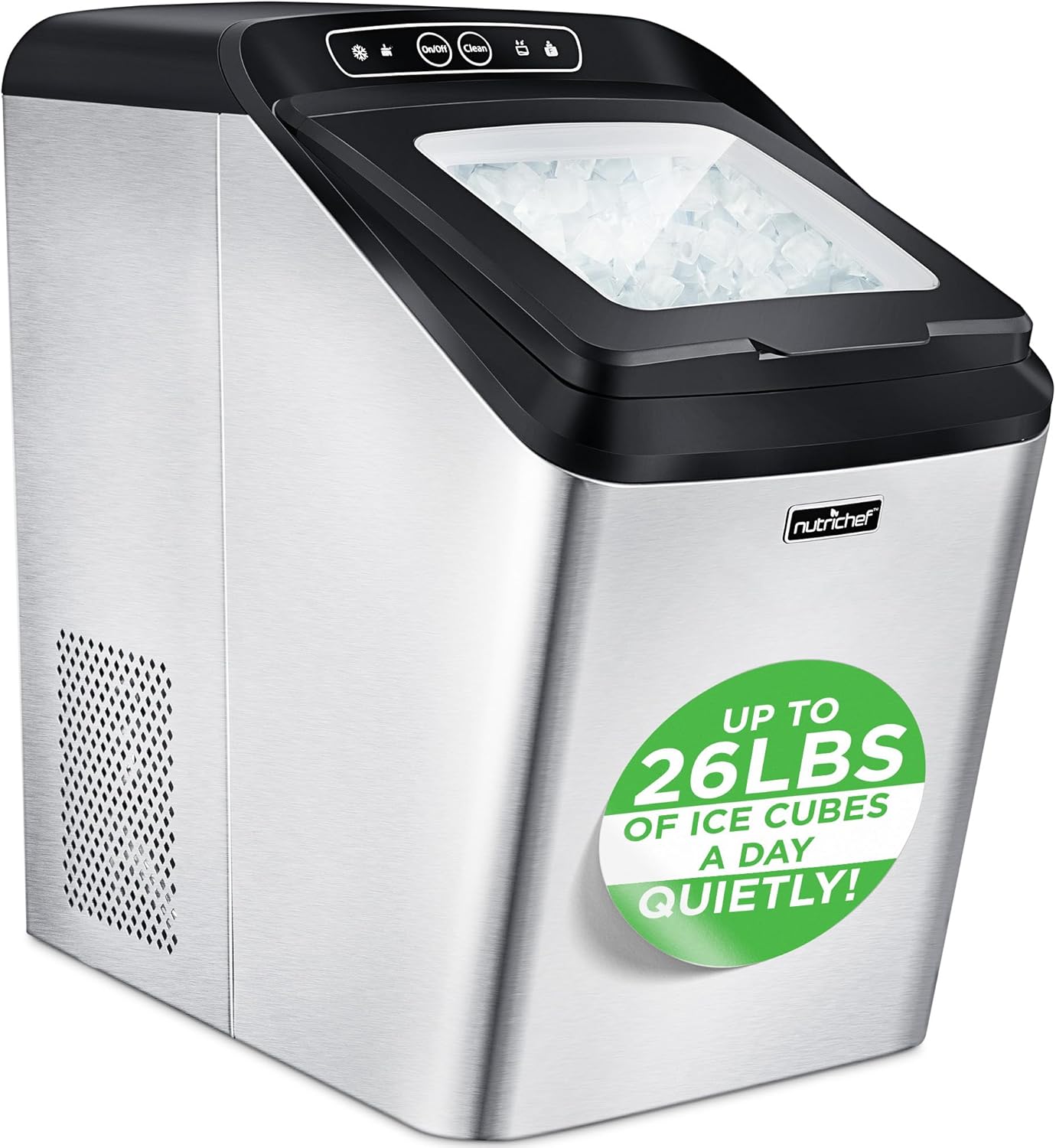 NutriChef Countertop Nugget Ice Maker Machine - Electric Nugget Ice Maker Countertop with Ice Scoop and Basket, Includes Rear-Mounted Hose Drainage, Compact, Convenient, and Incredibly Fast - NCICNUG image 1