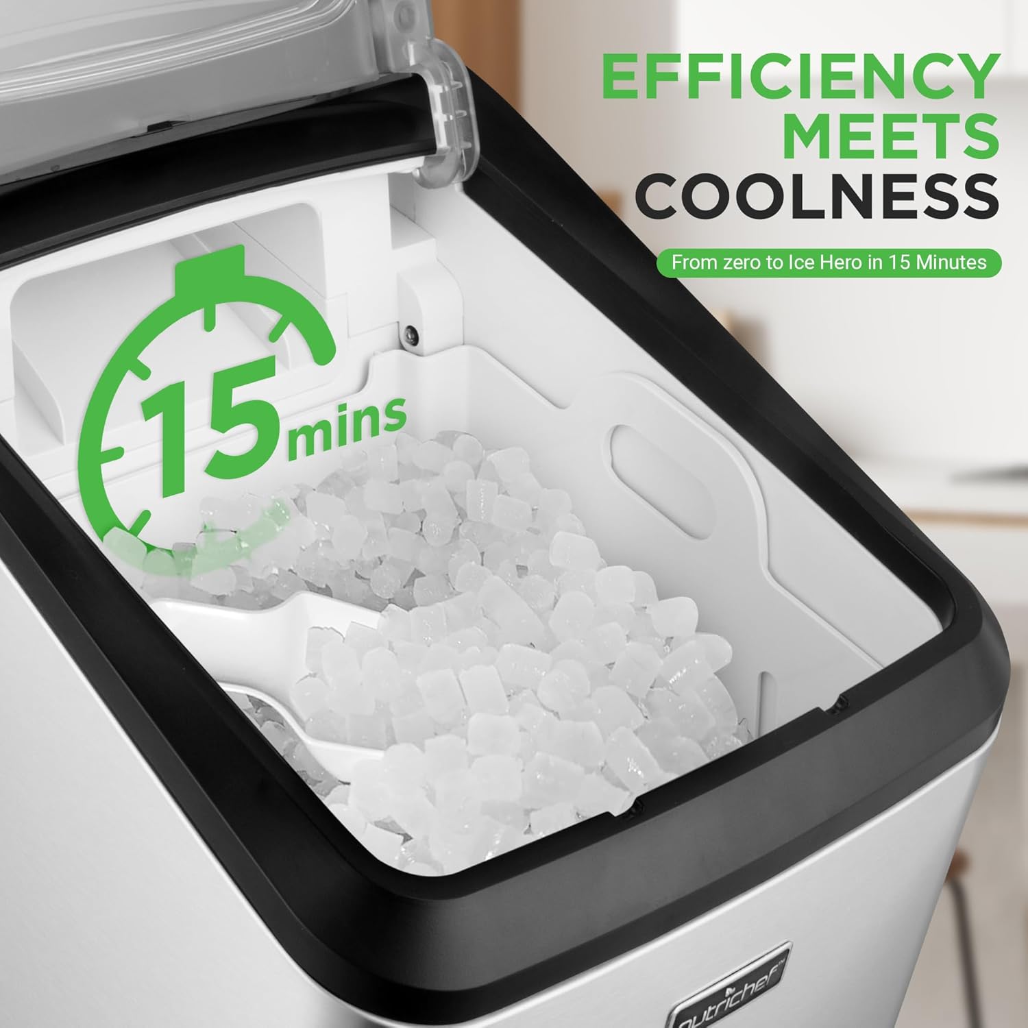 NutriChef Countertop Nugget Ice Maker Machine - Electric Nugget Ice Maker Countertop with Ice Scoop and Basket, Includes Rear-Mounted Hose Drainage, Compact, Convenient, and Incredibly Fast - NCICNUG image 3