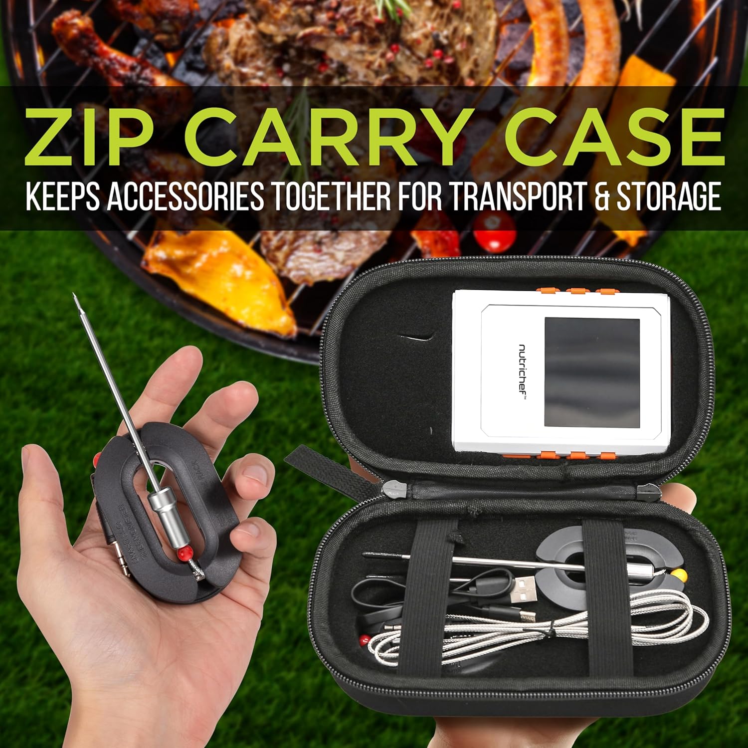 Nutrichef Wireless Meat Thermometer with 2 Stainless Steel Probes, Bluetooth and WiFi Smartphone App for Monitoring Food Temp and Remote Alerts, Digital Display, for Grilling and BBQ Smoking image 5