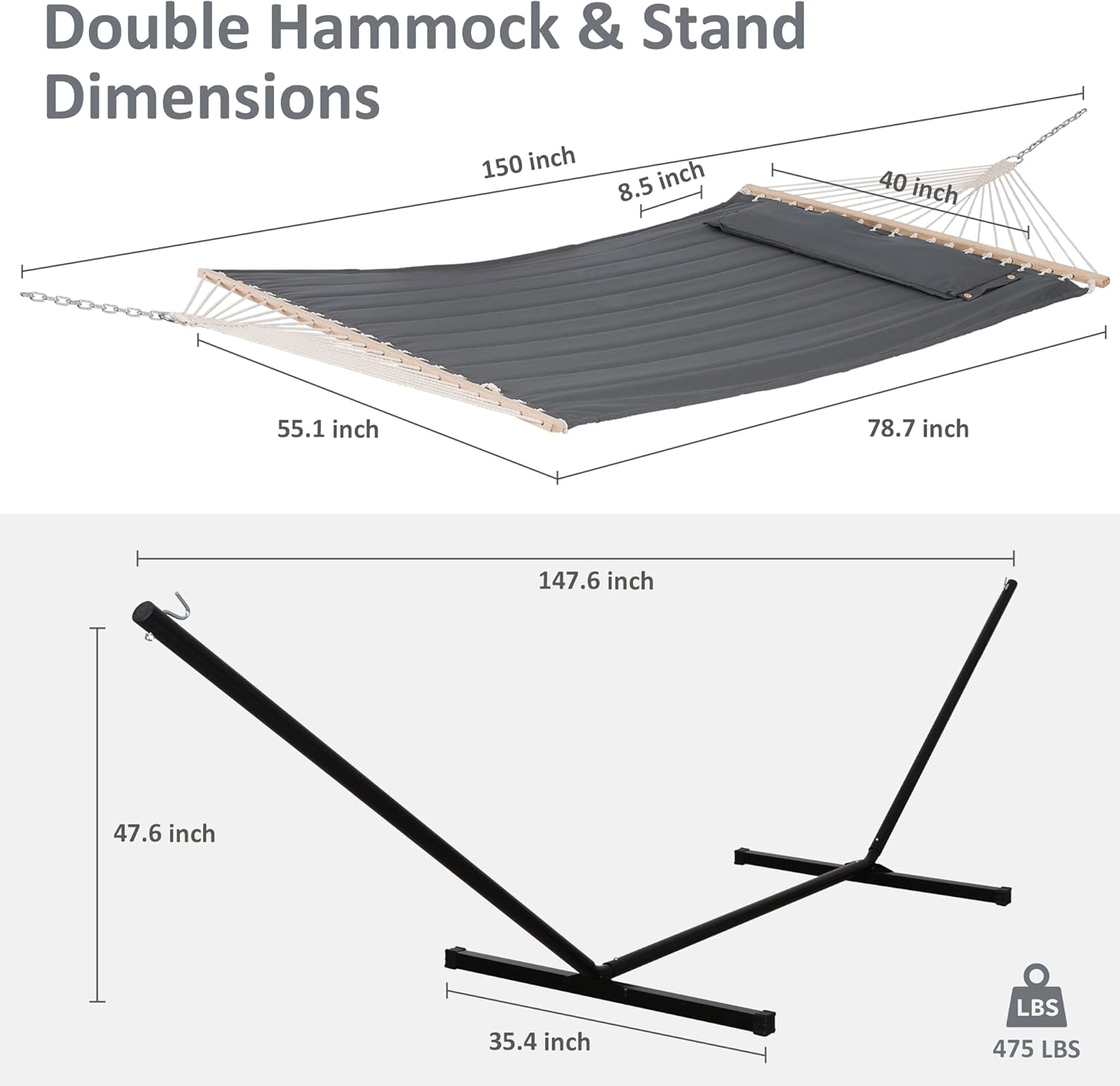 SUNCREAT 2 Person Hammock with Stand, Heavy Duty Portable Hammocks, 475 lbs Capacity, Dark Grey image 4