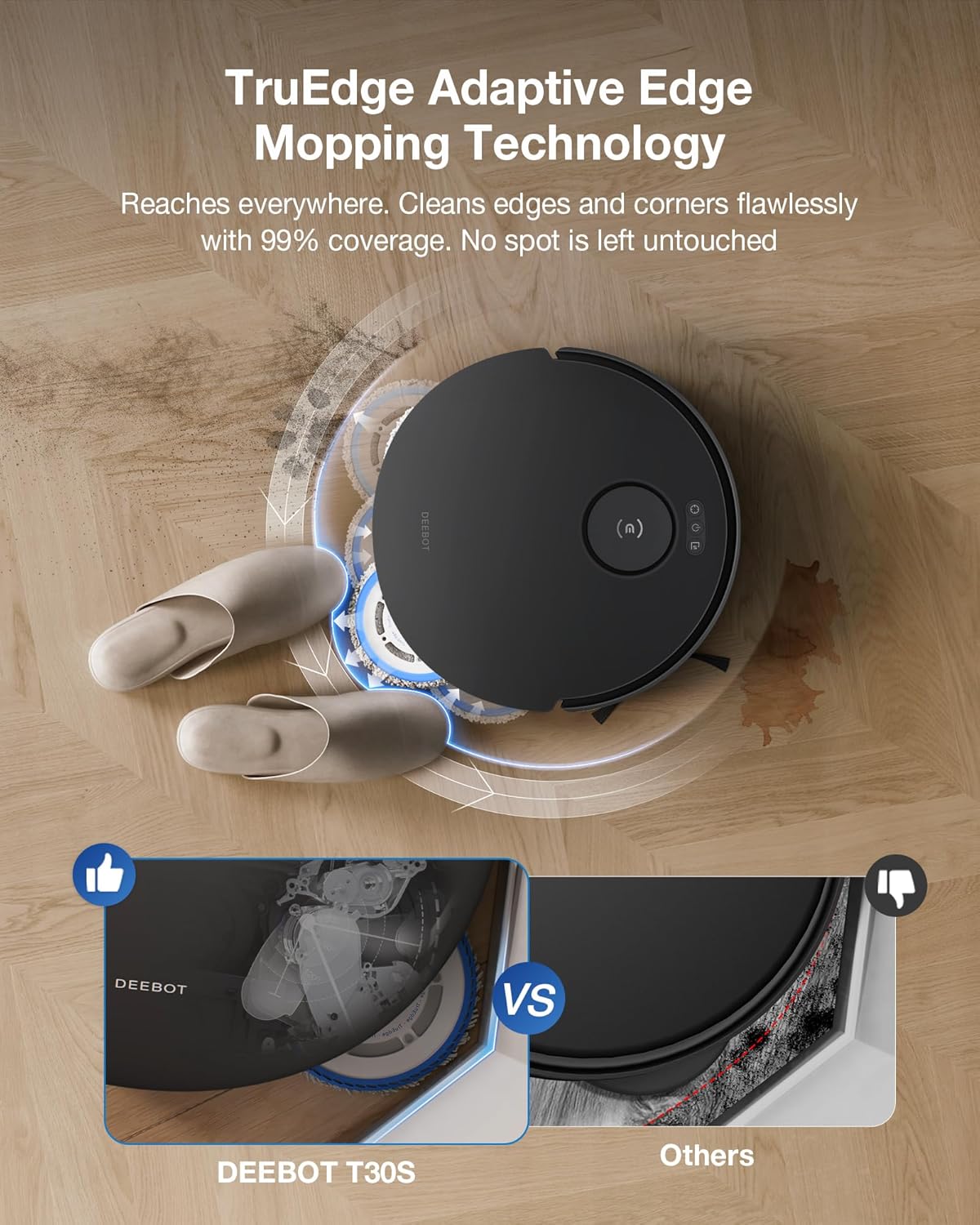 ECOVACS DEEBOT T30S Robot Vacuum and Mop, 11000Pa, ZeroTangle Technology, TruEdge Adaptive Edge Mopping, Hot Water Mop Washing, Self-Emptying, Self Refilling, Auto-Mop Lifting, Obstacle Avoidance image 4