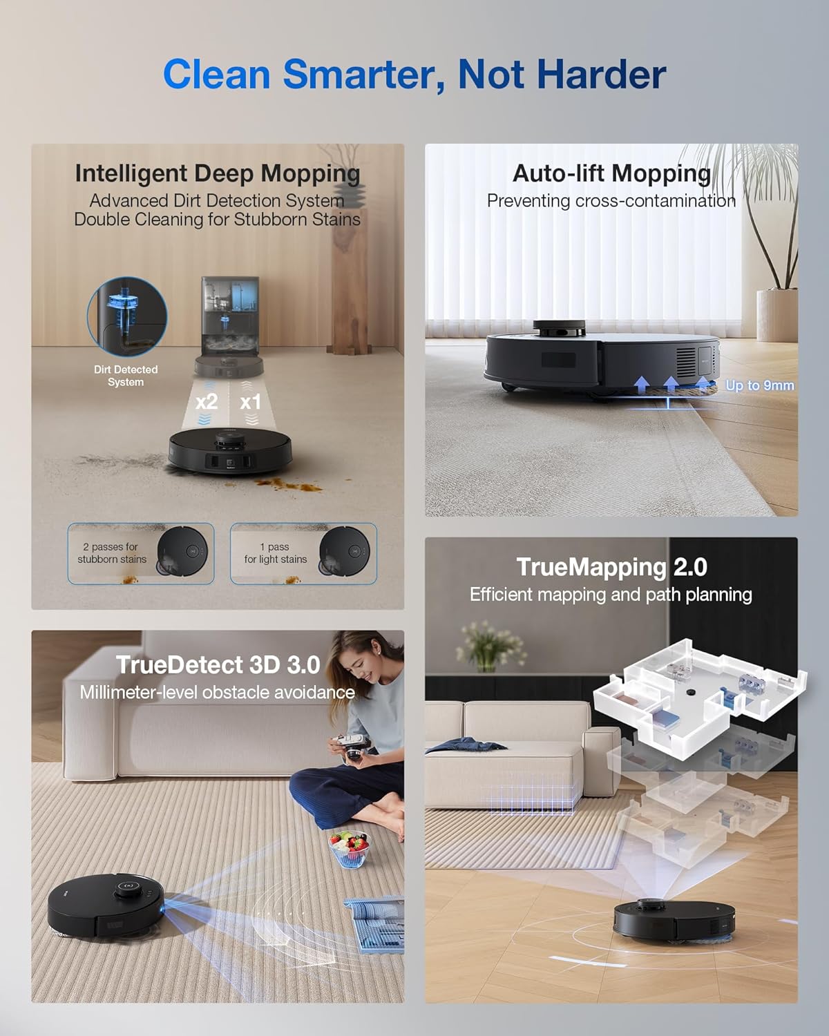ECOVACS DEEBOT T30S Robot Vacuum and Mop, 11000Pa, ZeroTangle Technology, TruEdge Adaptive Edge Mopping, Hot Water Mop Washing, Self-Emptying, Self Refilling, Auto-Mop Lifting, Obstacle Avoidance image 7