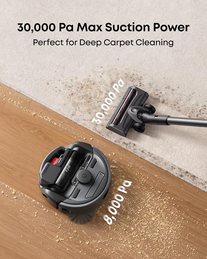 eufy Robot Vacuum 3-in-1 E20,with Versatile Stick and Handheld Vacuum Cleaner Combo,Self Emptying Up to 75 Days,Max 30,000Pa,Smart Obstacle Avoidance,Pro-Detangle,Ideal for Carpet,Crevices,Stairs image 3