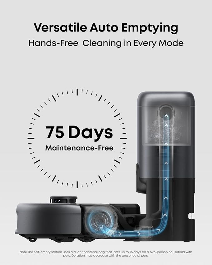 eufy Robot Vacuum 3-in-1 E20,with Versatile Stick and Handheld Vacuum Cleaner Combo,Self Emptying Up to 75 Days,Max 30,000Pa,Smart Obstacle Avoidance,Pro-Detangle,Ideal for Carpet,Crevices,Stairs image 5