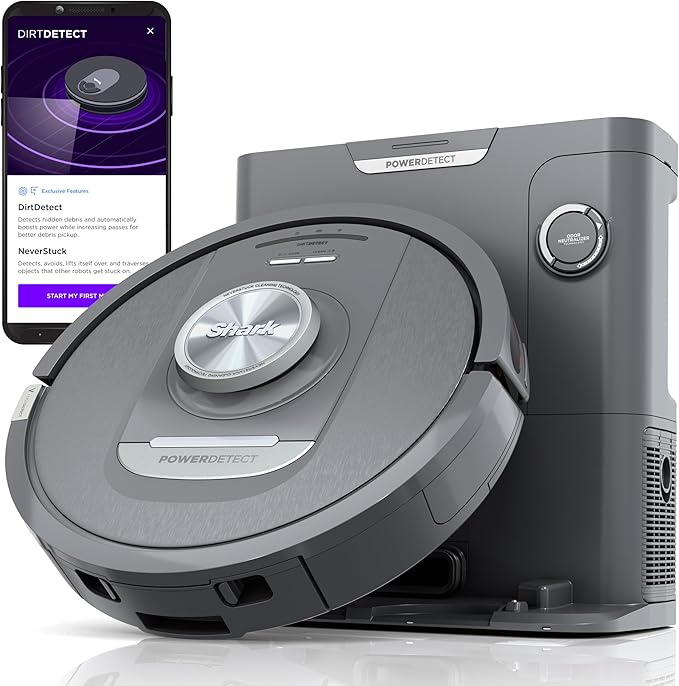 Shark PowerDetect Self-Empty Robot Vacuum with NeverStuck Technology, Auto Deep-Clean Carpets & Hardfloors, XL 60 Day Capacity HEPA Bagless Base Neutralizes Odors, for Pet Hair, Black (AV2820AE) image 1