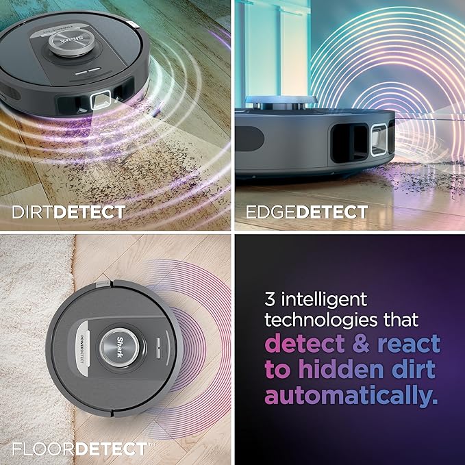 Shark PowerDetect Self-Empty Robot Vacuum with NeverStuck Technology, Auto Deep-Clean Carpets & Hardfloors, XL 60 Day Capacity HEPA Bagless Base Neutralizes Odors, for Pet Hair, Black (AV2820AE) image 2