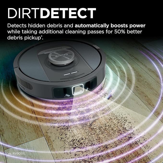 Shark PowerDetect Self-Empty Robot Vacuum with NeverStuck Technology, Auto Deep-Clean Carpets & Hardfloors, XL 60 Day Capacity HEPA Bagless Base Neutralizes Odors, for Pet Hair, Black (AV2820AE) image 3