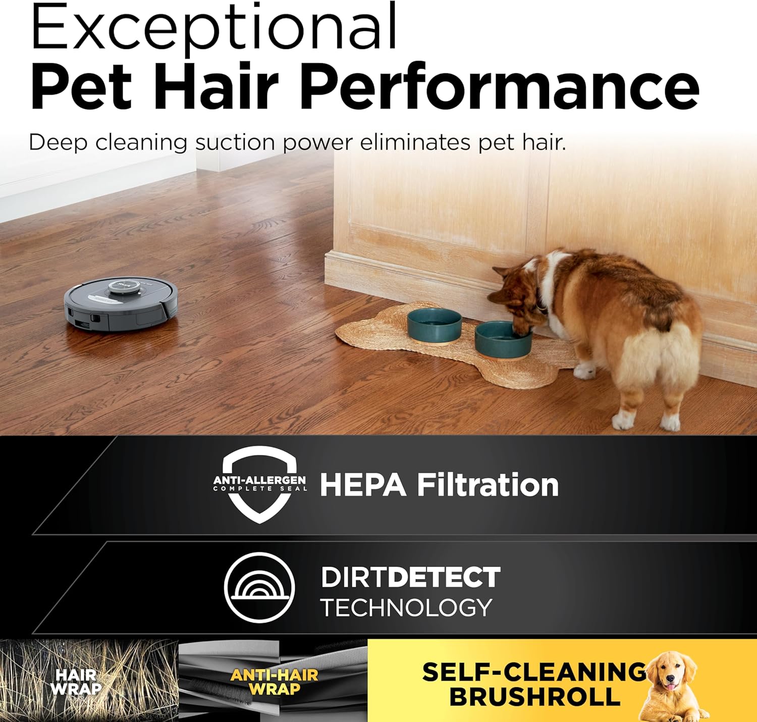 Shark PowerDetect Self-Empty Robot Vacuum with NeverStuck Technology, Auto Deep-Clean Carpets & Hardfloors, XL 60 Day Capacity HEPA Bagless Base Neutralizes Odors, for Pet Hair, Black (AV2820AE) image 12