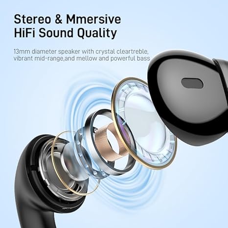 SANSUI W6 True Wireless Earbuds,Active Noise Cancellation,13mm Drivers with Big Bass,Bluetooth 5.4,30H Long Playtime,IPX7 Water-Resistant,Bluetooth Earbuds for Laptop Pad Phones Sports,Black image 4