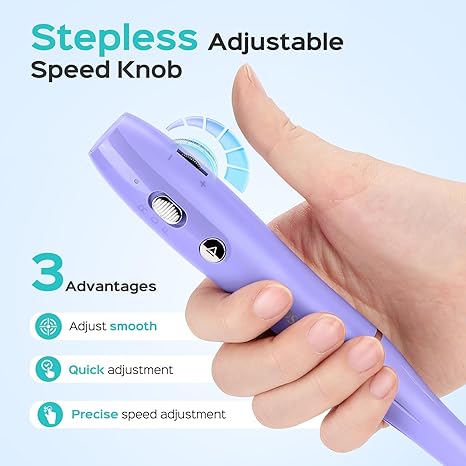 COSLUS Cordless Electric Nail Drill File: Nail Drill Machine with Stepless Speed Knob for Acrylic Gel Dip Powder Polish, Professional Portable Manicure Pedicure Rechargeable for Home Salon Use Purple image 3
