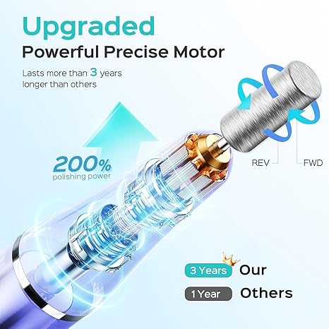 COSLUS Cordless Electric Nail Drill File: Nail Drill Machine with Stepless Speed Knob for Acrylic Gel Dip Powder Polish, Professional Portable Manicure Pedicure Rechargeable for Home Salon Use Purple image 5