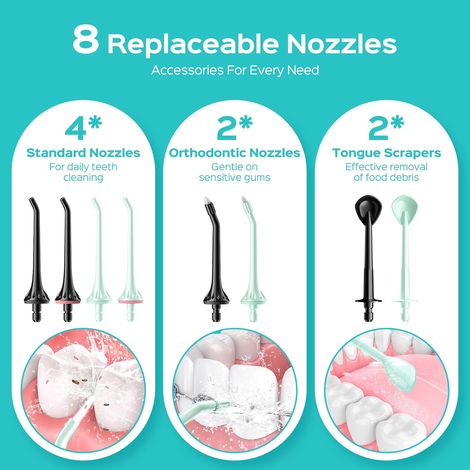 COSLUS 2-Pack Water Flosser for Teeth: Water Dental Pick Set with Refined Packaging for Couples Friends, 3 Modes & 8 DIY Levels for Sensitive Gums & Braces, Ideal for Family Sharing, Black & Green image 5
