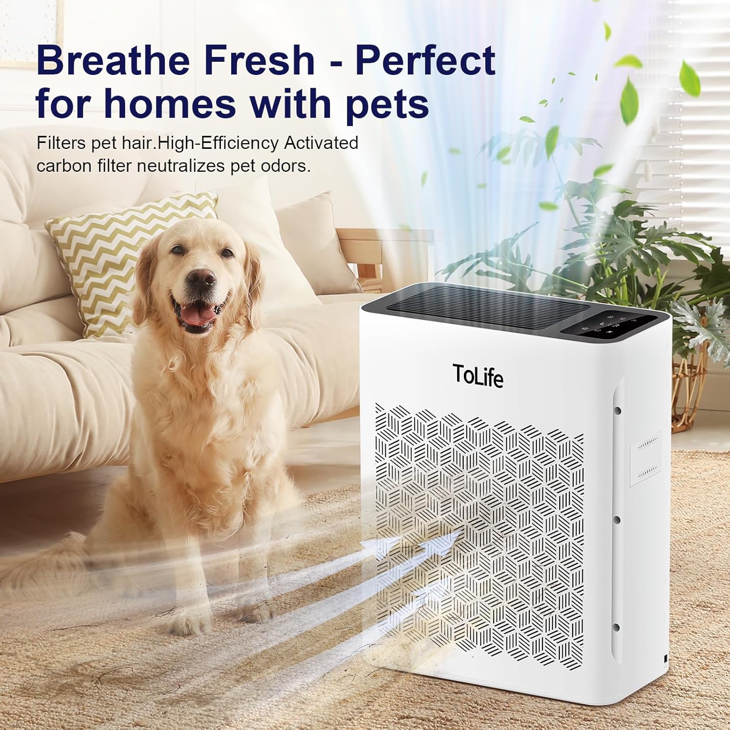 Tolife Powerful Air Purifiers for Home Large Room Up to 2000 Ft²Pets with Washable Filter, Sleep Mode, Timer, HEPA Filter Pet Air Purifier for Bedroom,White image 2