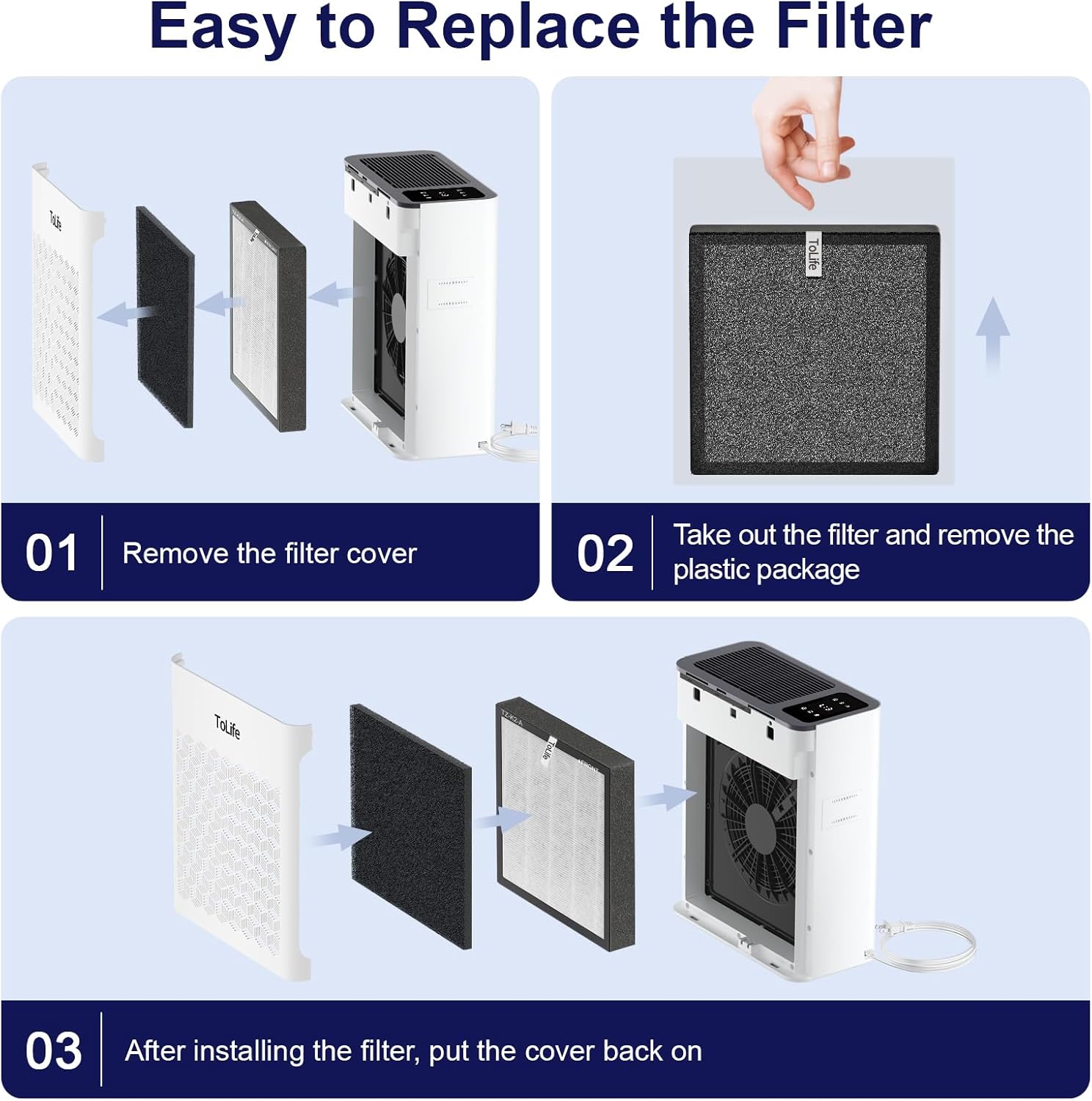 Tolife Powerful Air Purifiers for Home Large Room Up to 2000 Ft²Pets with Washable Filter, Sleep Mode, Timer, HEPA Filter Pet Air Purifier for Bedroom,White image 9