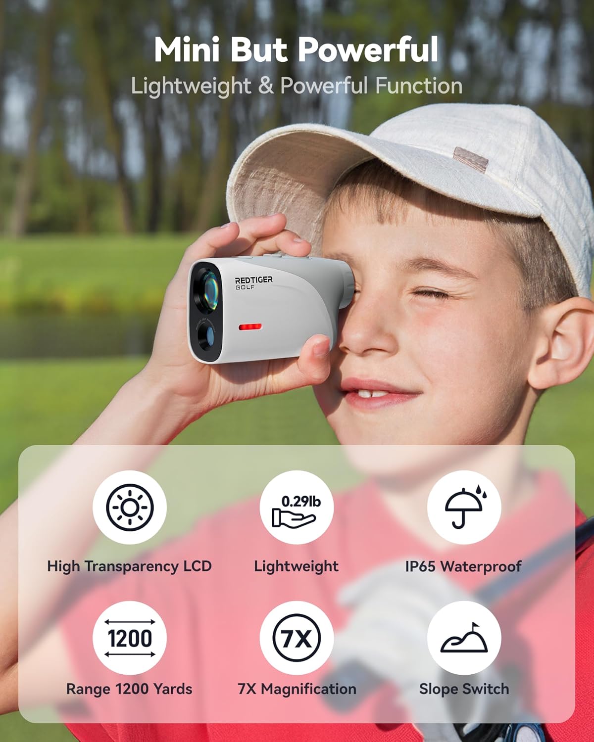 REDTIGER Mini Golf Range Finder with 1200 Yards, IP65 Waterproof and Slope Switch, 7X Magnification, Magnetic & Rechargeable Golf Rangefinder, Flag Pole Lock Vibration image 2