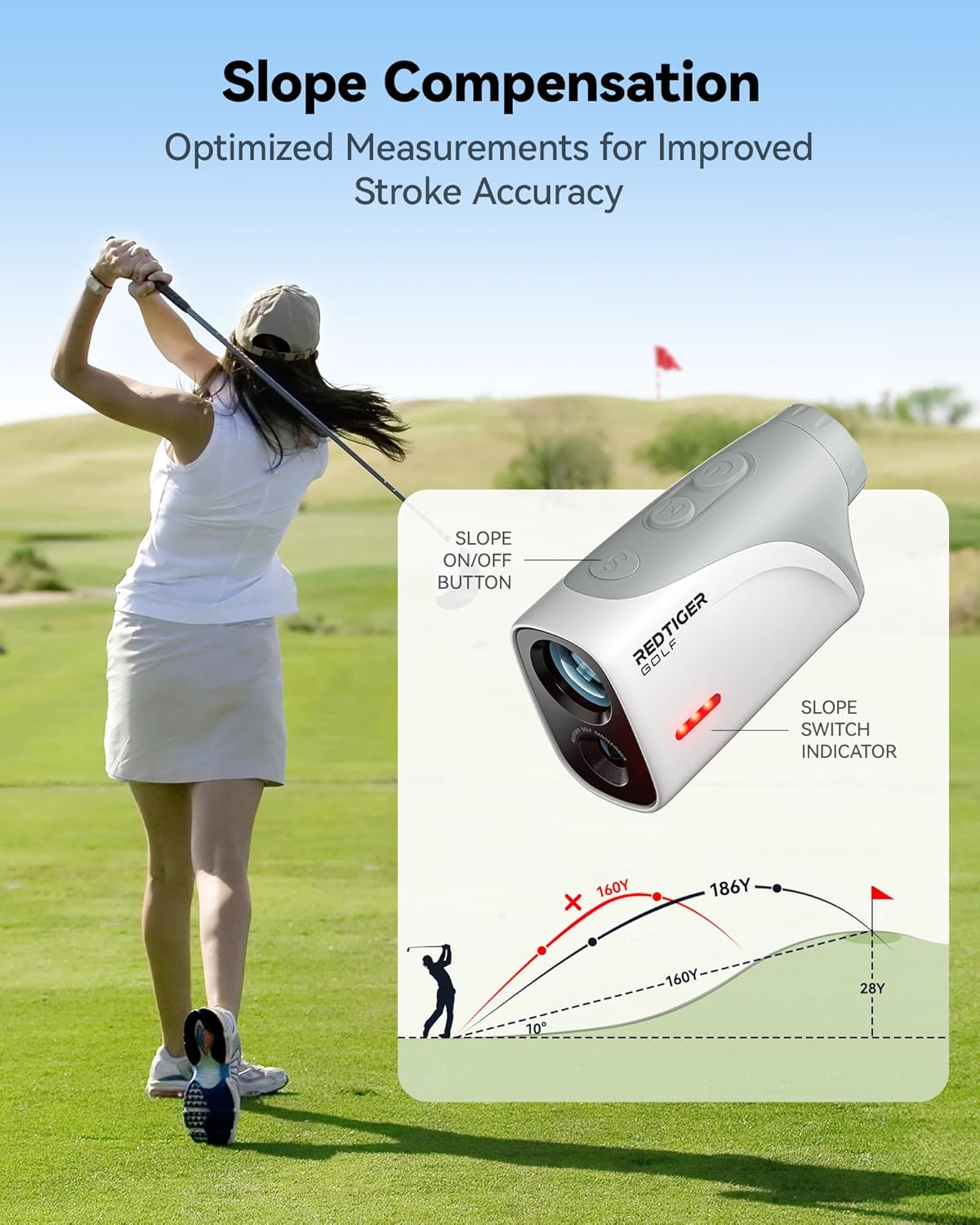 REDTIGER Mini Golf Range Finder with 1200 Yards, IP65 Waterproof and Slope Switch, 7X Magnification, Magnetic & Rechargeable Golf Rangefinder, Flag Pole Lock Vibration image 3