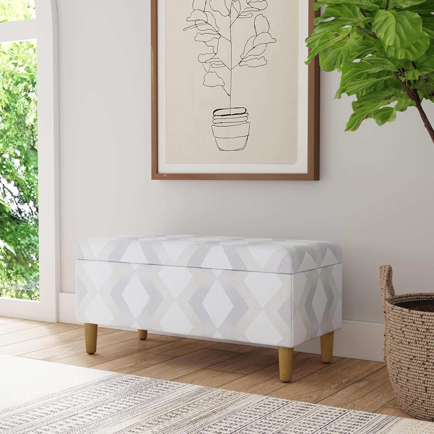 HomePop Malmo Decorative Storage Bench -Natural Woven Geo image 2