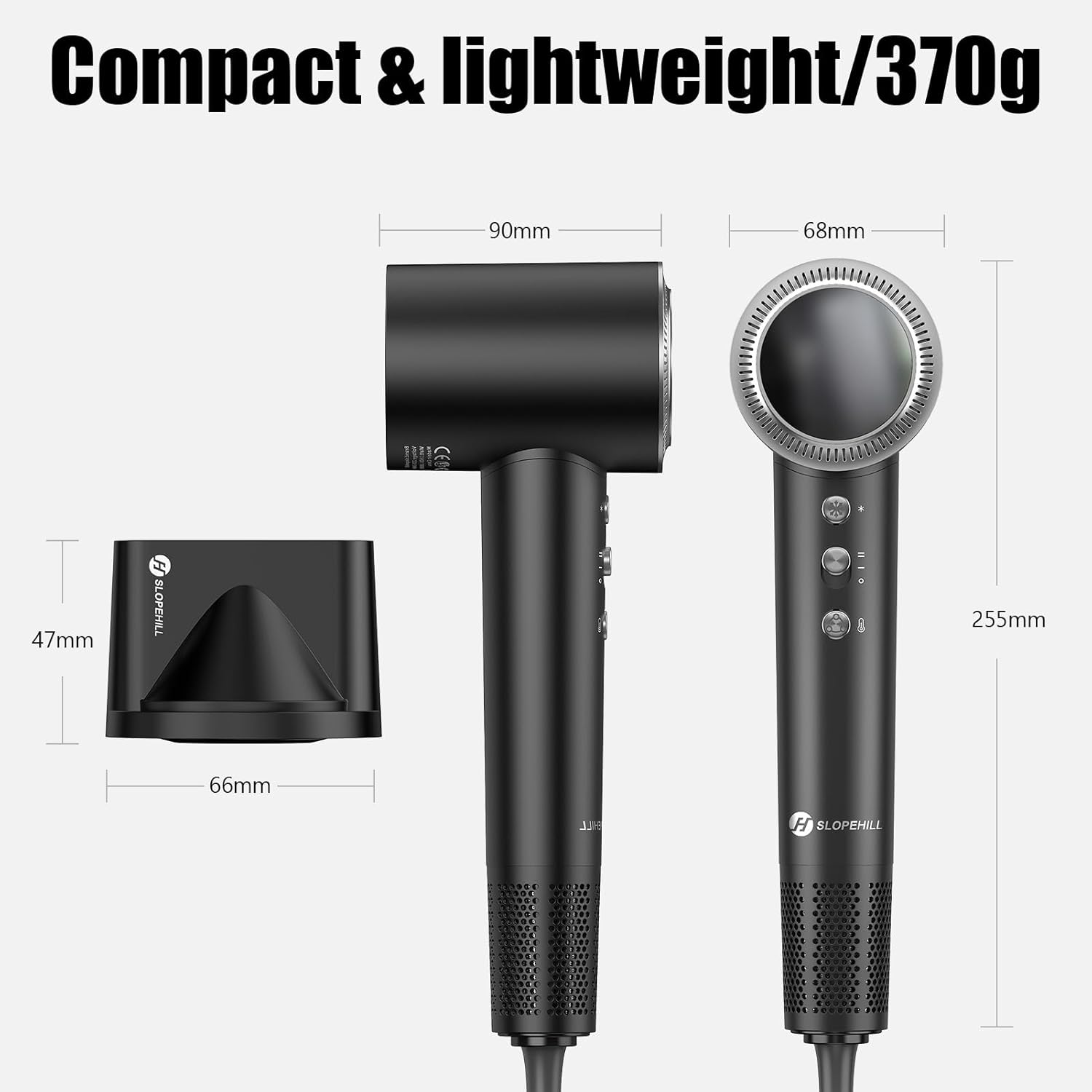 slopehill Hair Dryer - 110,000 RPM High-Velocity Fast Drying + Low Noise + Lightweight + Intelligent Temperature Control Hair Care for Home, Salon and Travel (Dark Black) image 5