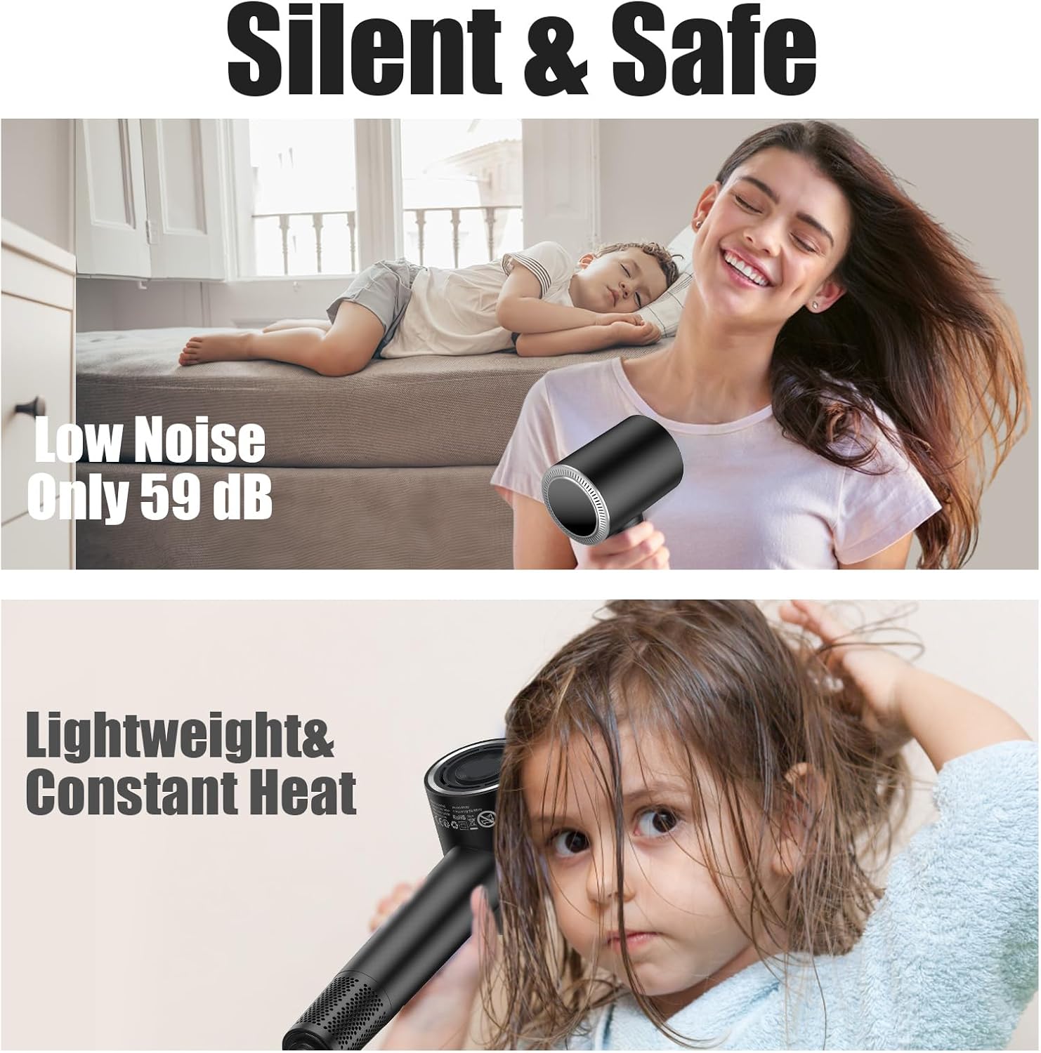 slopehill Hair Dryer - 110,000 RPM High-Velocity Fast Drying + Low Noise + Lightweight + Intelligent Temperature Control Hair Care for Home, Salon and Travel (Dark Black) image 8