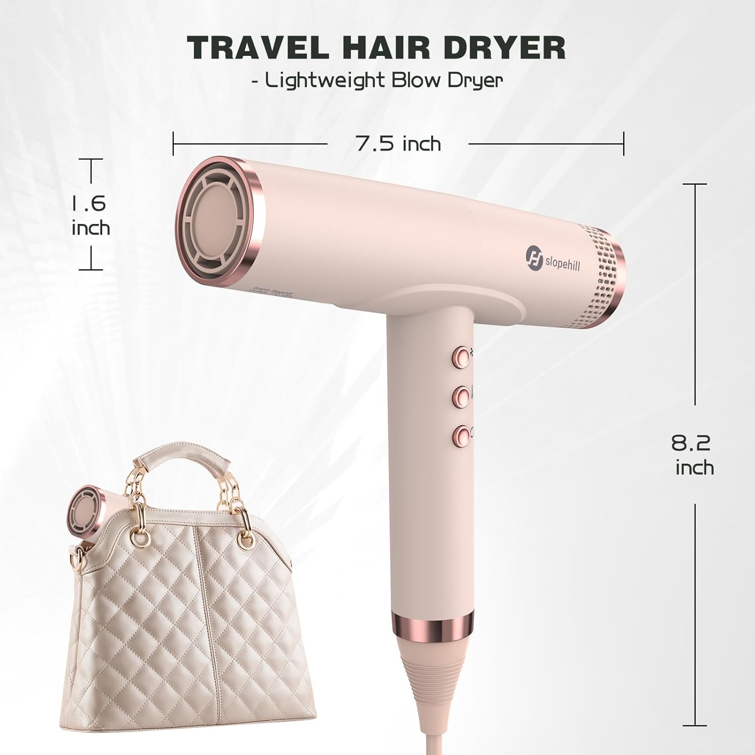 slopehill Professional Ionic Hair Dryer, High-Speed Blow Dryer with Brushless Motor for Salon Use, Lightweight Compact Hairdryer for Travel, Low Noise Quiet for Home, Ceramic Pink image 6