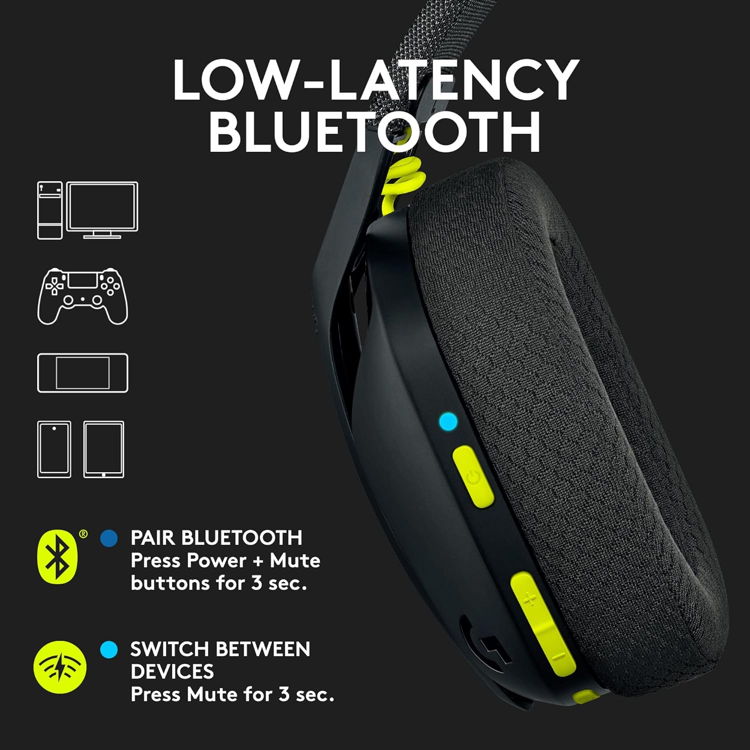 Logitech G435 LIGHTSPEED and Bluetooth Wireless Gaming Headset - Lightweight over-ear headphones, built-in mics, 18h battery, compatible with Dolby Atmos, PC, Mobile - Black image 3