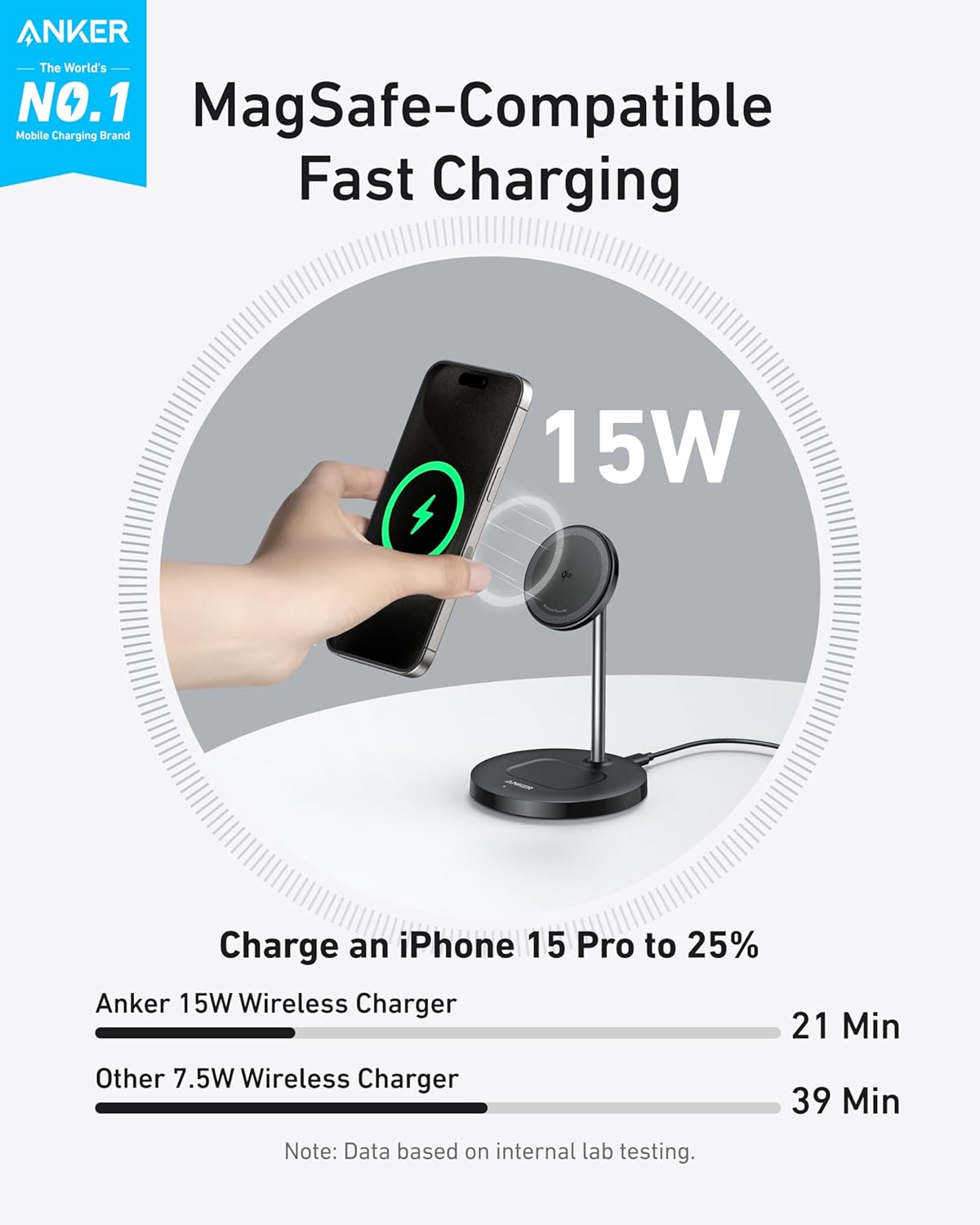 Anker MagSafe Compatible MagGo Charger Stand, iPhone 16 Wireless Charger, 2-in-1 Charging Station, Qi2 Certified 15W Fast Charging, for iPhone 16/15/14/13/12, AirPods Pro (Black, No Adapter) image 2