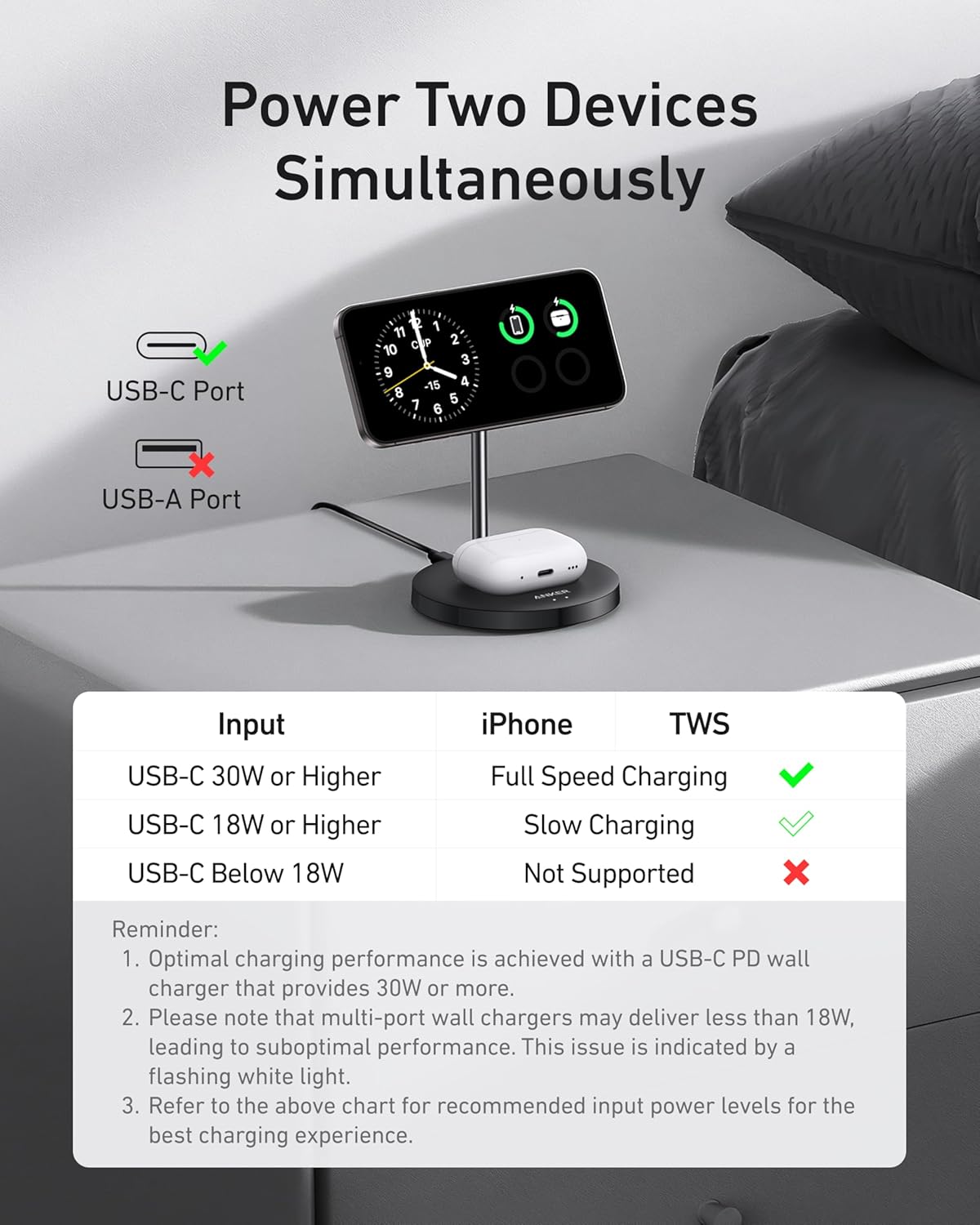 Anker MagSafe Compatible MagGo Charger Stand, iPhone 16 Wireless Charger, 2-in-1 Charging Station, Qi2 Certified 15W Fast Charging, for iPhone 16/15/14/13/12, AirPods Pro (Black, No Adapter) image 3