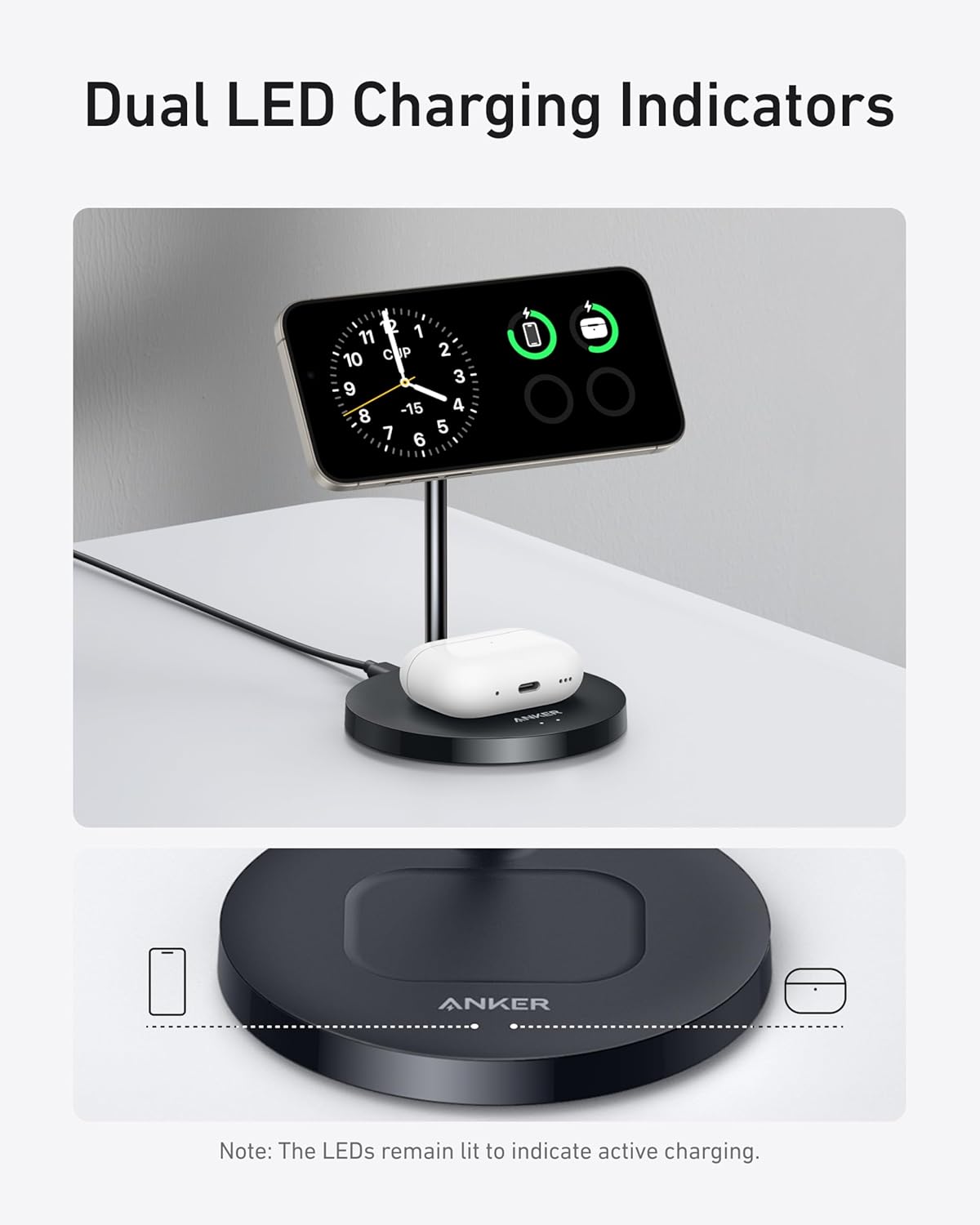 Anker MagSafe Compatible MagGo Charger Stand, iPhone 16 Wireless Charger, 2-in-1 Charging Station, Qi2 Certified 15W Fast Charging, for iPhone 16/15/14/13/12, AirPods Pro (Black, No Adapter) image 5