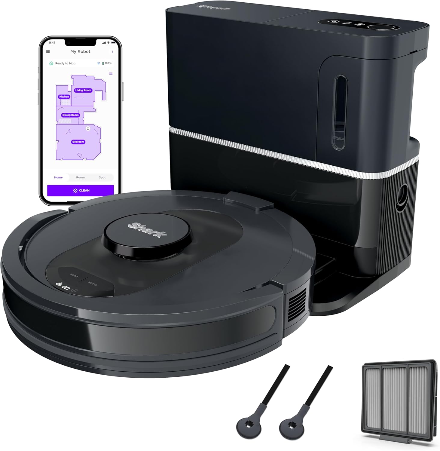 Shark AV2501S AI Ultra Robot Vacuum, with Matrix Clean, Home Mapping, 30-Day Capacity HEPA Bagless Self Empty Base, Perfect for Pet Hair, Wifi, Dark Grey image 1