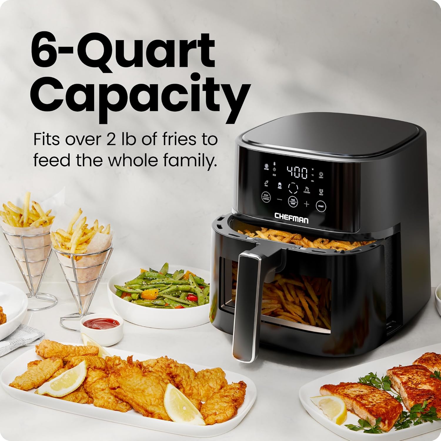Chefman Air Fryer – 6 QT Compact Airfryer for Quick & Easy Meals, Features Hi-Fry Technology for Extra Crisp, Easy-View Window, Touch Controls with 4 Presets, Nonstick & Dishwasher Safe Basket - Black image 3