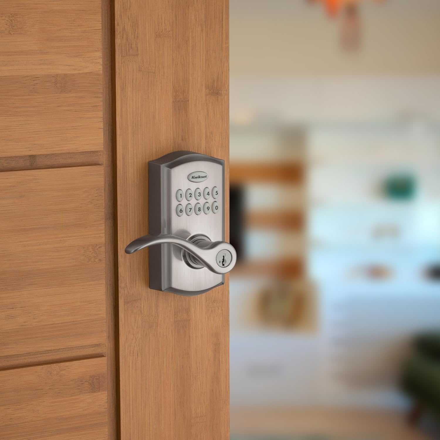 Kwikset SmartCode 955 Pembroke Light Commercial 10-Button Keypad Electronic Lever, Convenient Keyless Entry, 3-Year Batter Life and High Traffic Durability in Satin Nickel image 2