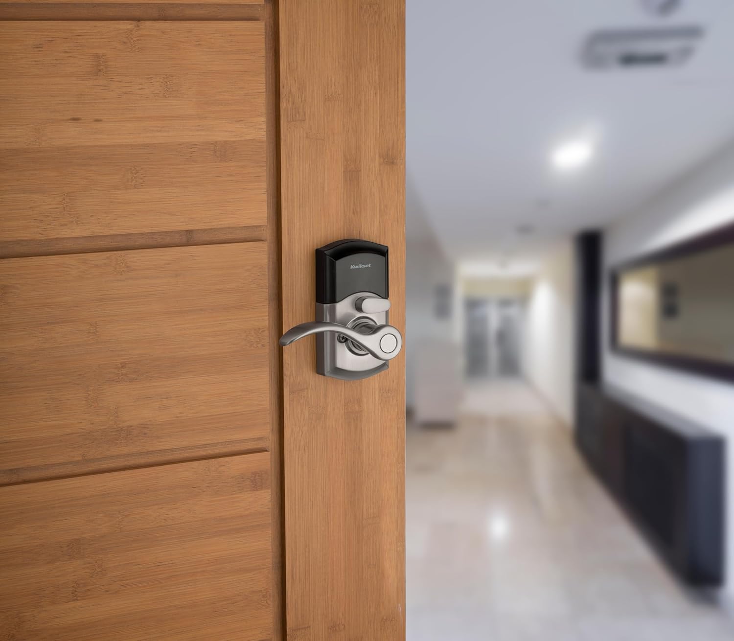 Kwikset SmartCode 955 Pembroke Light Commercial 10-Button Keypad Electronic Lever, Convenient Keyless Entry, 3-Year Batter Life and High Traffic Durability in Satin Nickel image 7