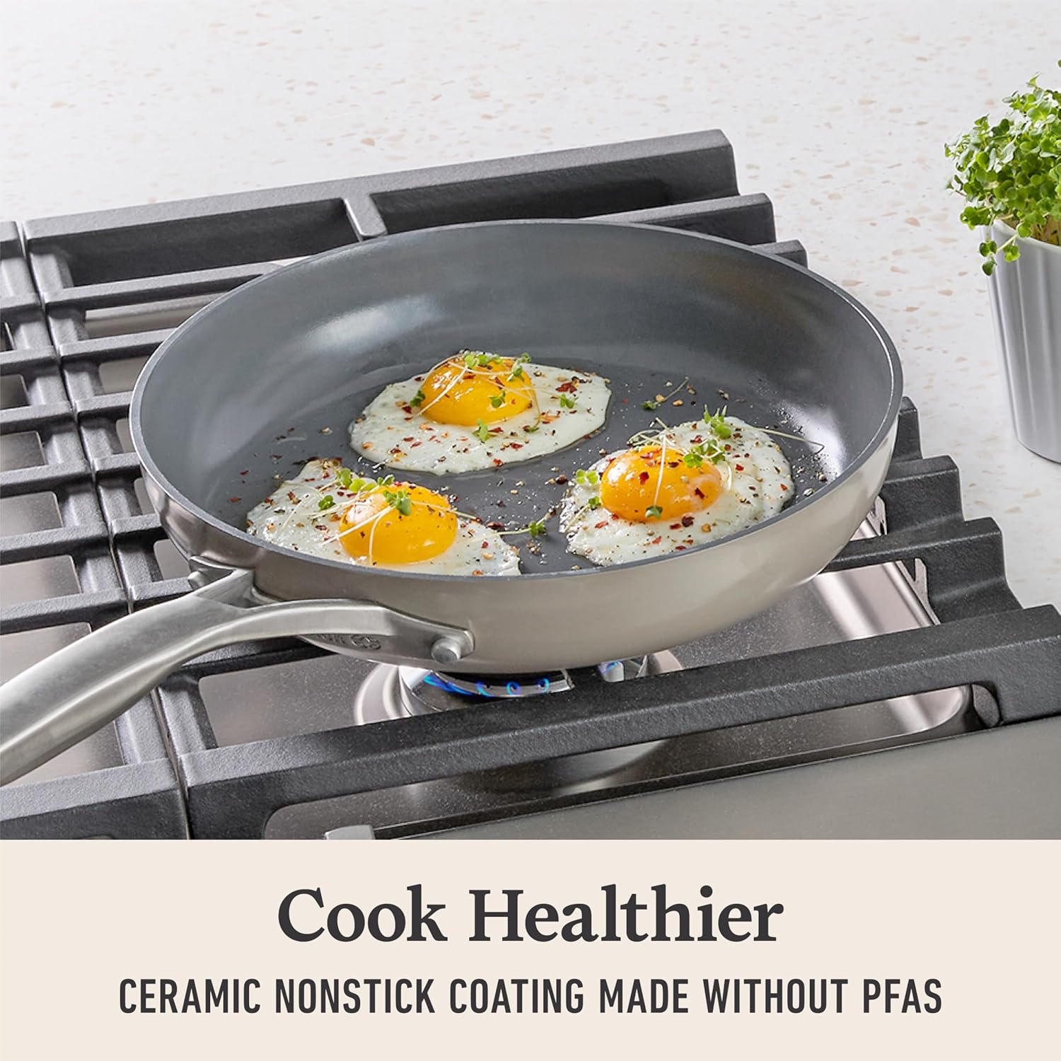 Calphalon® Premier Ceramic Nonstick 8" and 10" Frying Pan Set, Mushroom Grey image 4