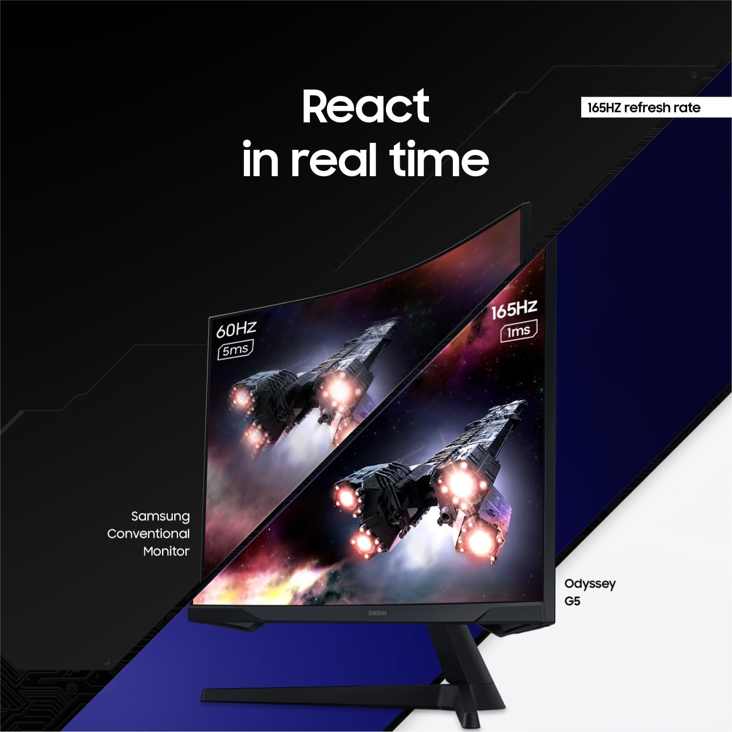 SAMSUNG 32" Odyssey G55C Series QHD 1000R Curved Gaming Monitor, 1ms(MPRT), HDR10, 165Hz, AMD Radeon FreeSync, Eye Care, Glare Free, Sharp Resolution LS32CG550ENXZA image 4