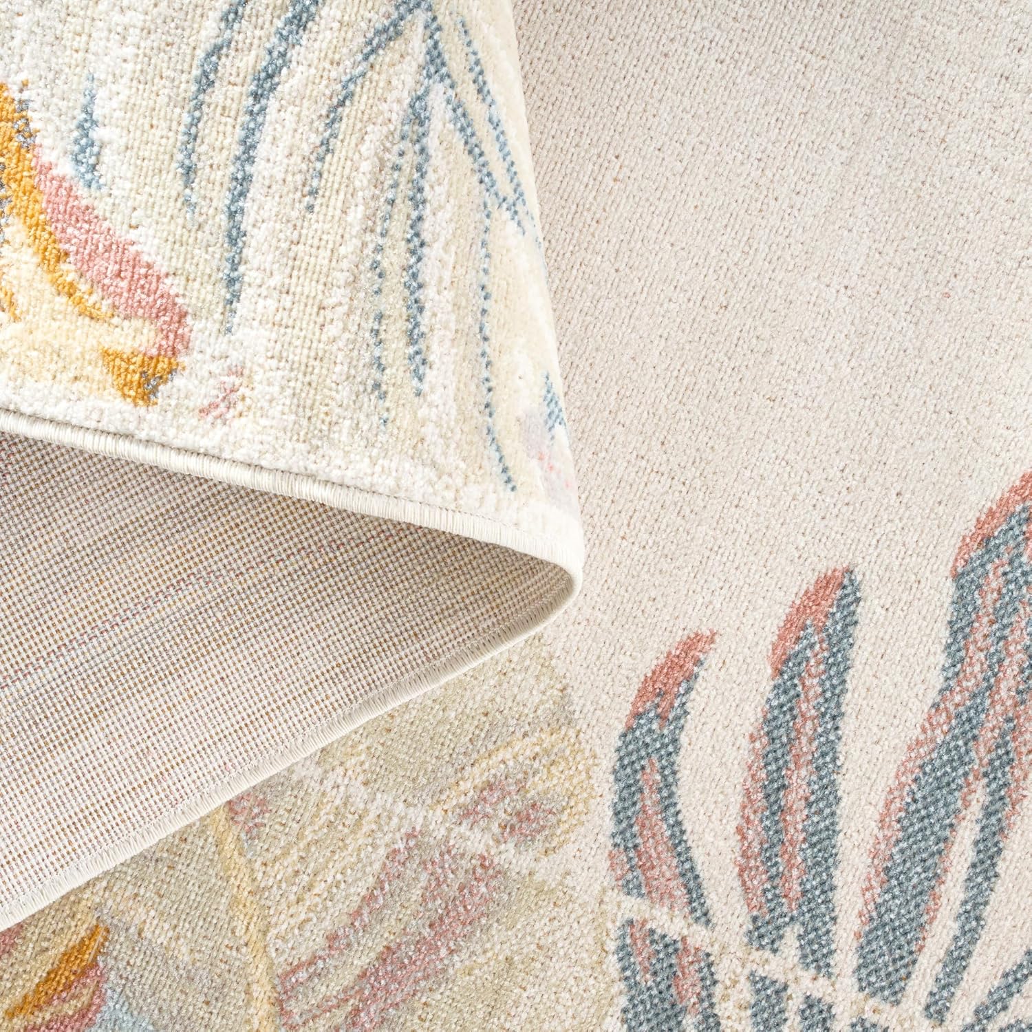 Tommy Bahama Bimini Blooming Border Indoor Outdoor Area Rug, Leaf Tropical Design, UV Fade Resistant, Ivory/Blue/Coral, 3'11"x5'2" image 3