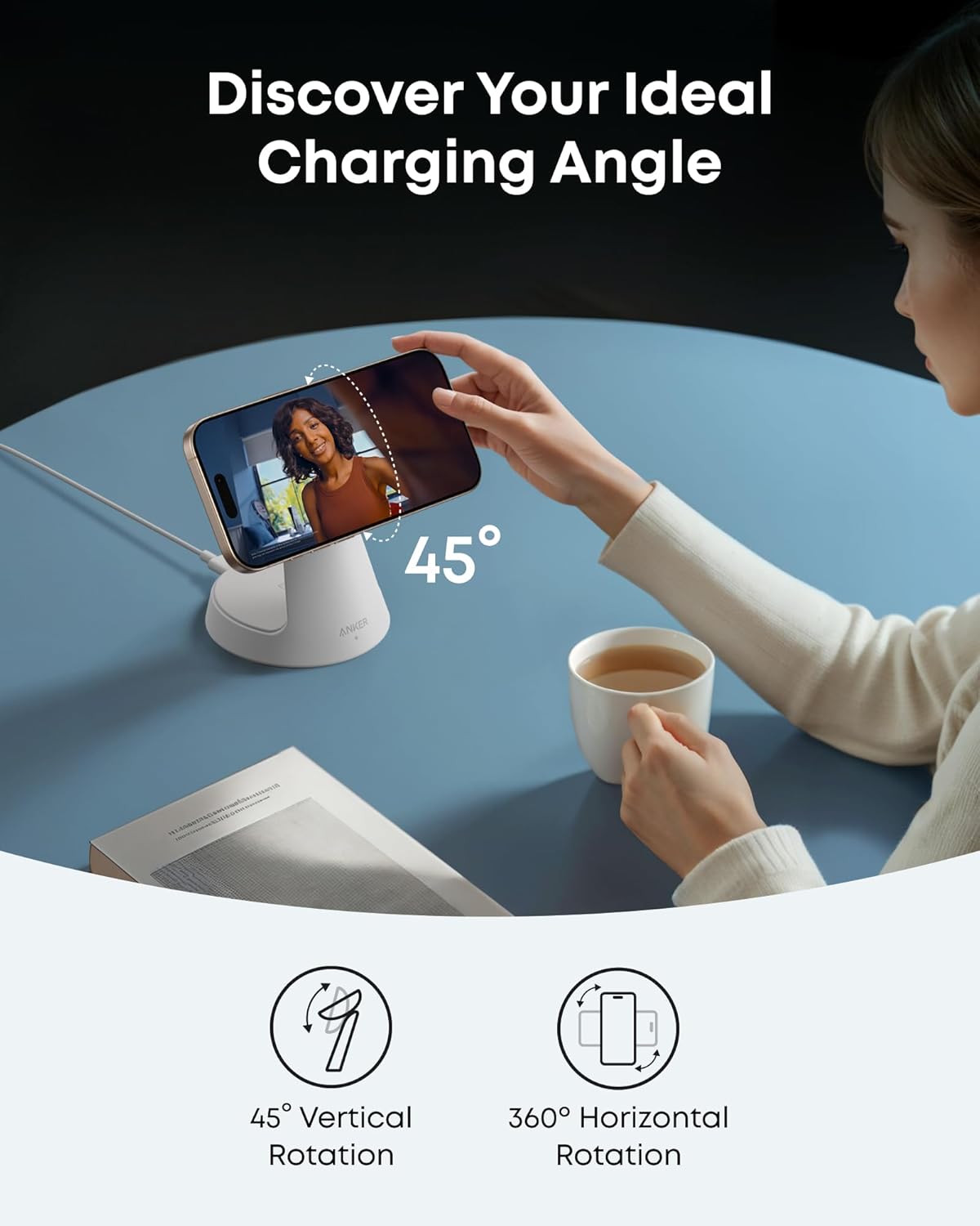 Anker MagSafe Charger Compatible, MagGo 3-in-1 Charging Station, Nano Charging Stand, Qi2 Certified 15W Magnetic Wireless Charger Dock Stand, For iPhone16/15/14, Apple Watch,AirPods (Adapter Included) image 6