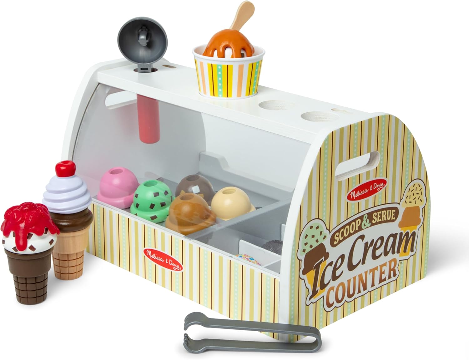 Melissa & Doug Wooden Scoop and Serve Ice Cream Counter (28 pcs) - Play Food and Accessories image 1