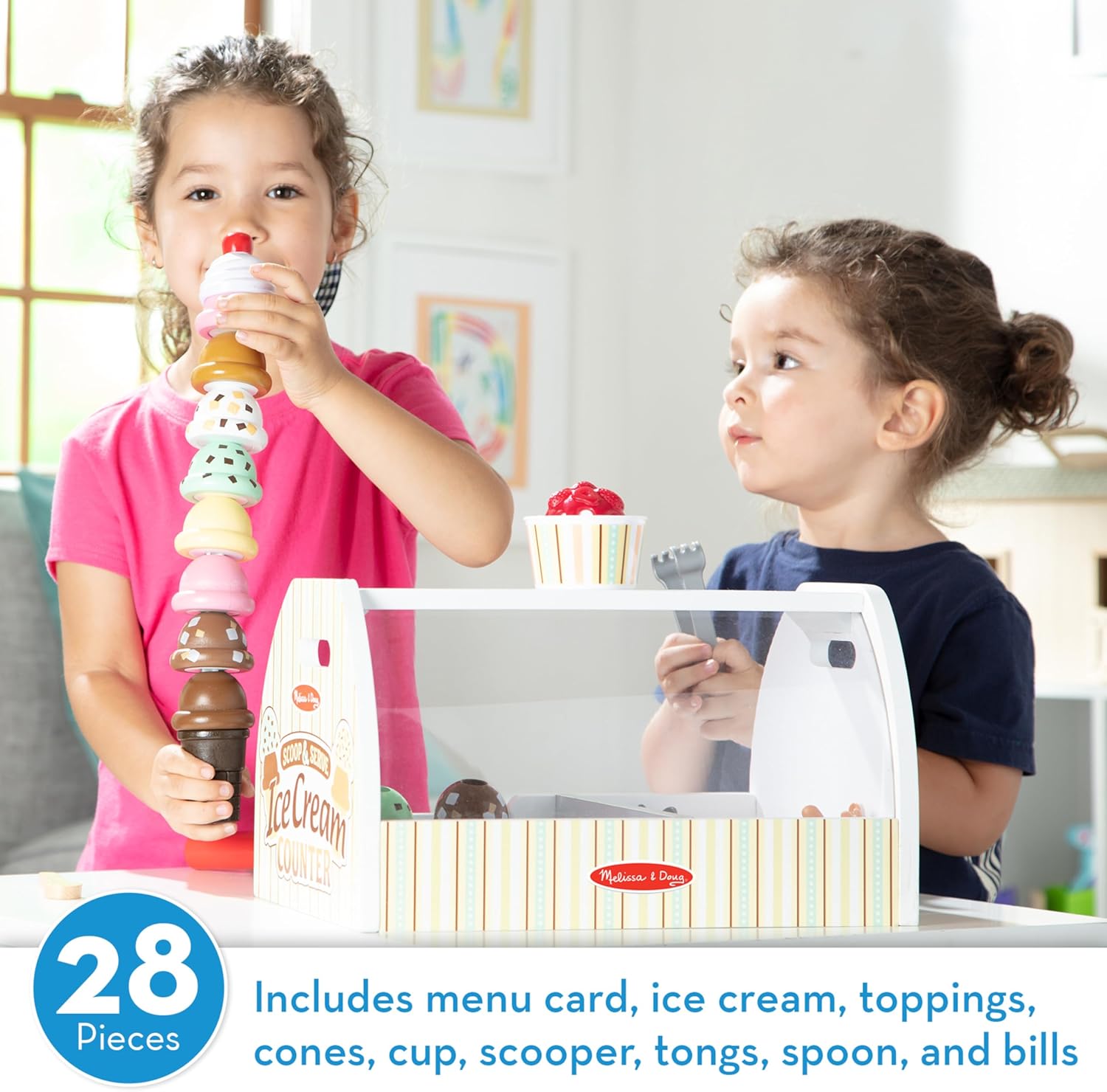 Melissa & Doug Wooden Scoop and Serve Ice Cream Counter (28 pcs) - Play Food and Accessories image 2
