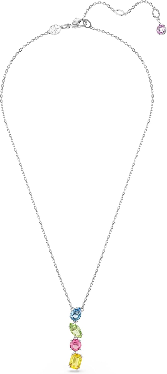 Swarovski Gema Y Pendant, Mixed Cuts, Multicolored, Rhodium Finished image 2