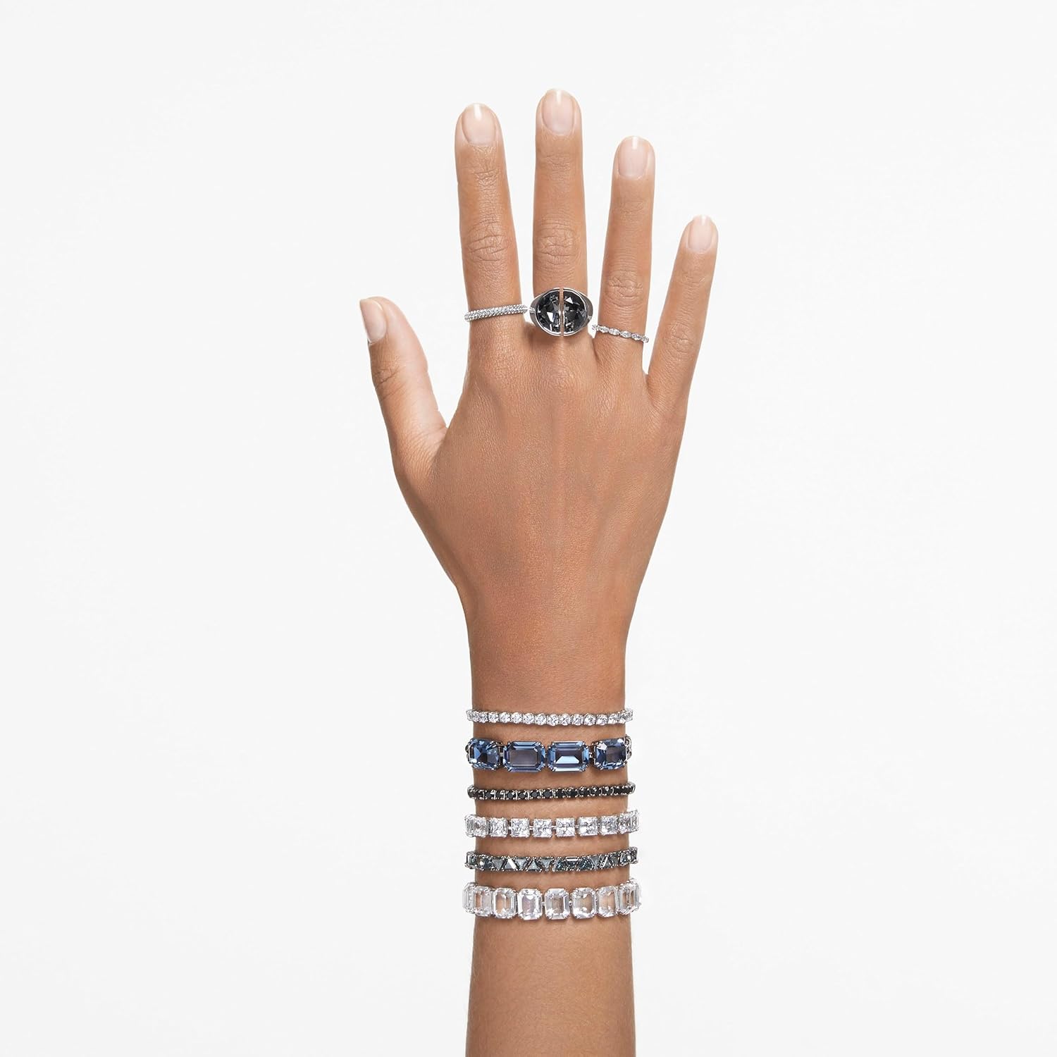 Swarovski Matrix Tennis Bracelet, Round Cut Crystals, Pink, Blue, Black, Clear, Rhodium, Gold-Tone and Rose Gold-Tone Finishes image 9