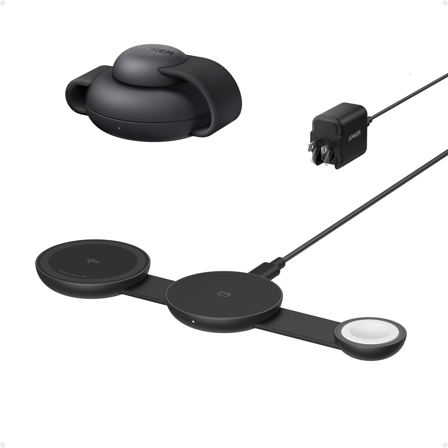 Anker MagSafe Compatible MagGo UFO 3-in-1 Charger, iPhone 17 Wireless Charging Station, 15W Qi2 Certified, Foldable Travel Charging Pad, for iPhone 17/16/15/14, AirPods, Apple Watch (Not a Power Bank) image 1