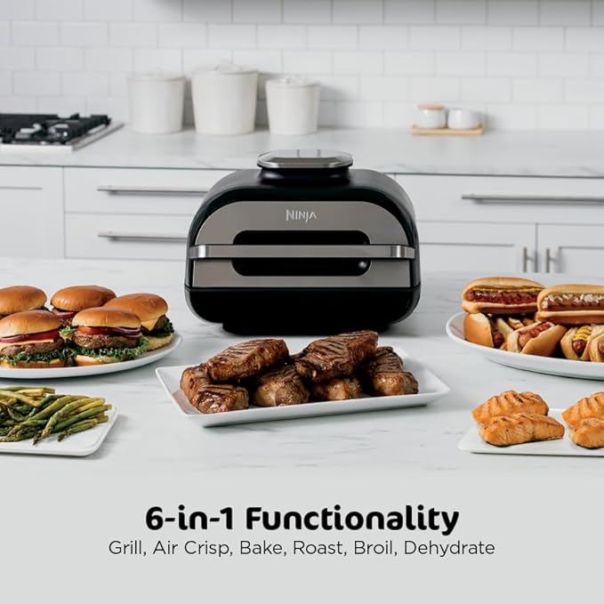 Ninja | Indoor Grill and Air Fryer| Foodi Smart XL | 6-in-1 Grill, Air Fry, Roast, Bake, Broil, Dehydrate & Crisp |Smart Thermometer & Splatter Shield | Dishwasher Safe Parts | Black/Silver | FG551 image 2