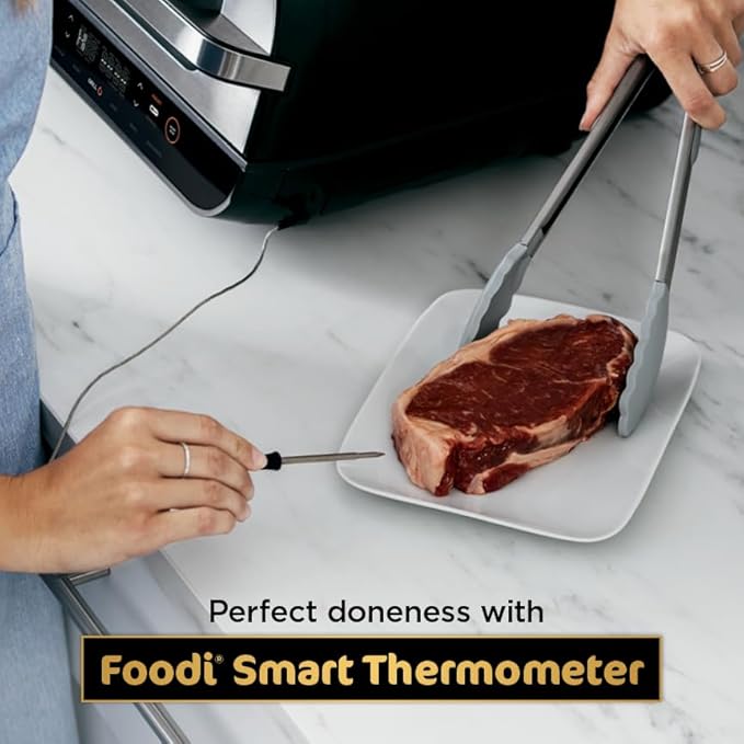 Ninja | Indoor Grill and Air Fryer| Foodi Smart XL | 6-in-1 Grill, Air Fry, Roast, Bake, Broil, Dehydrate & Crisp |Smart Thermometer & Splatter Shield | Dishwasher Safe Parts | Black/Silver | FG551 image 3
