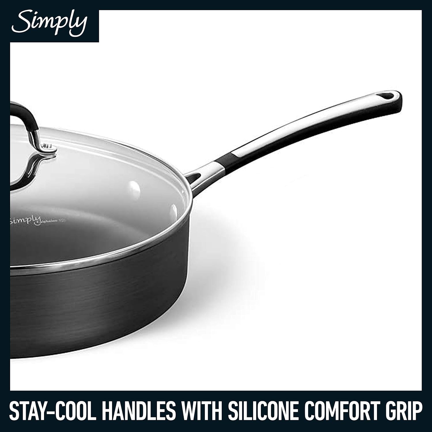 Calphalon 10-Piece Non-Stick Kitchen Cookware Set Black Pots & Pans with Stay-Cool Stainless Steel Handles Hard-Anodized Aluminum for Even Heating image 5