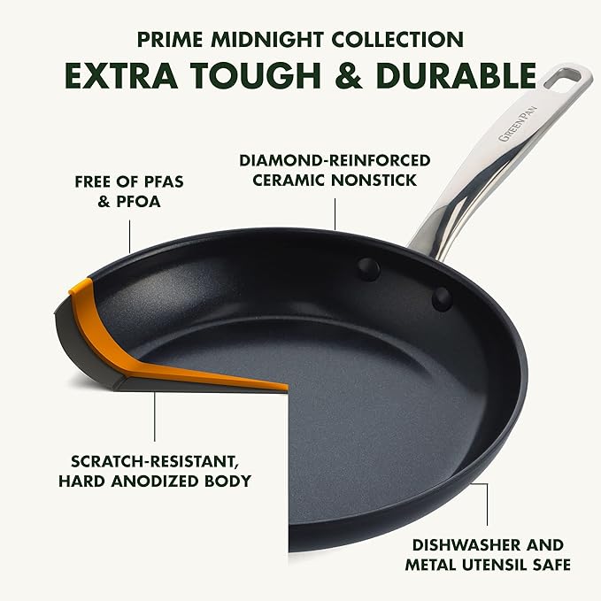 GreenPan Chatham Black Prime Midnight Hard Anodized Healthy Ceramic Nonstick 11 Piece Cookware Pots and Pans Set, PFAS-Free, Dishwasher Safe, Oven Safe, Black image 6