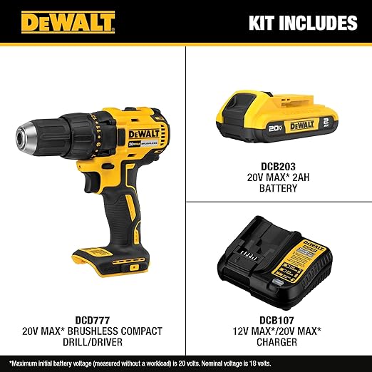 DEWALT 20V MAX Cordless Drill Driver Set, 1/2 Inch Electric Drill, 2 Speed, XR 2.0 Ah Battery and Charger Included (DCD777D1) image 3