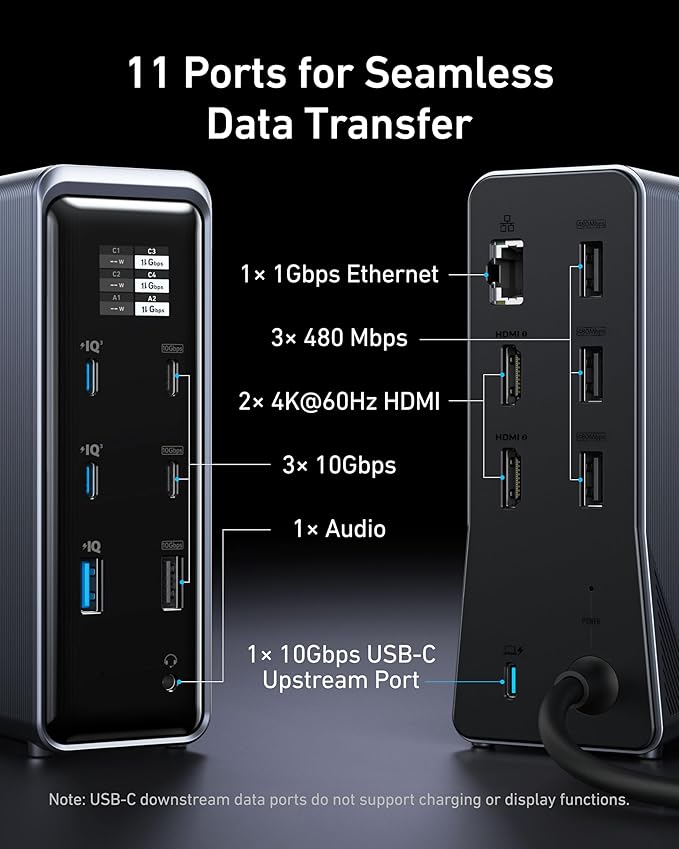 Anker Prime Docking Station, 14-Port with 160W Max Output, 10Gbps Fast Data Transfer, Real-Time Smart Interface, Audio and Ethernet Ports, Dual 4K Displays for Dell, HP, Lenovo and More image 6