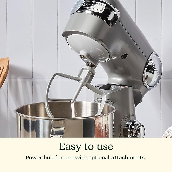 Cuisinart Stand Mixer, 12 Speeds, 5.5-Quart Mixing Bowl, Chef's Whisk, Flat Mixing Paddle, Dough Hook, and Splash Guard with Pour Spout, Silver Lining, SM-50BC, Silver Lining image 5
