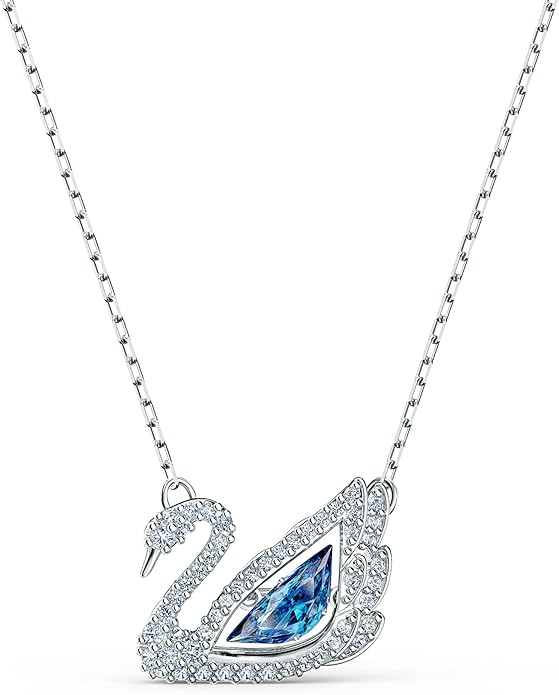 Swarovski Dancing Swan Necklace Jewelry Collection, Rhodium Finish, Blue Crystals, Clear Crystals image 1